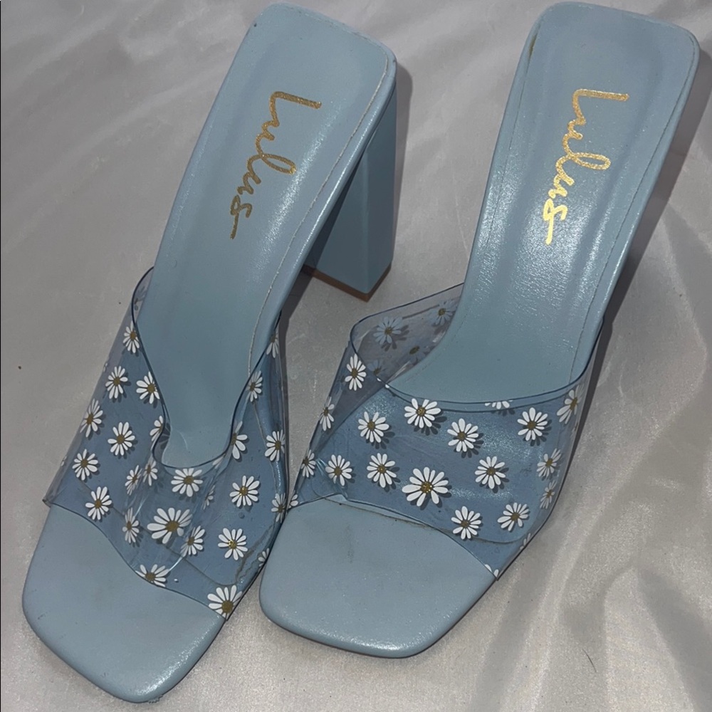 Lulu's Blue Chunky Heels with Rhinestone Embellishments